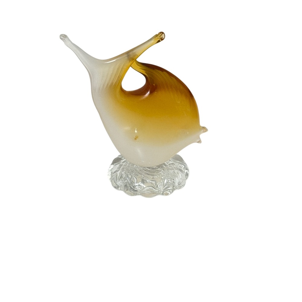 Vintage Art Glass Fish Figurine Amber White Hand Blown Sculpture 4.5"